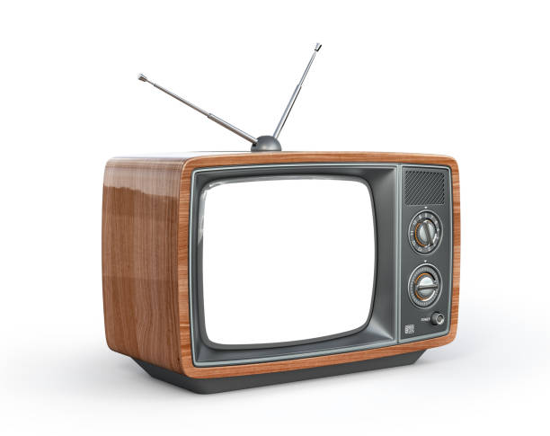 istock Old tv with white screen isolated on a white background. 3d illustration 1202921939