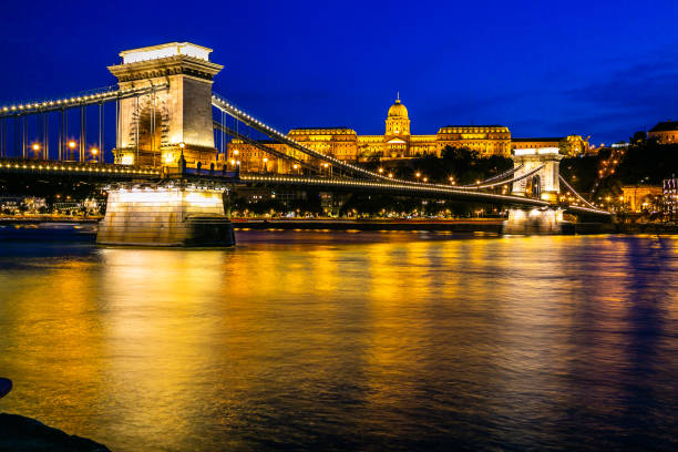 notte del ponte della catena di budapest - budapest royal palace of buda architectural styles architecture foto e immagini stock