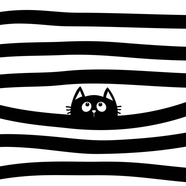 Black cat kitten face head looking up. Scandinavian pattern. Black and white abstract geometric background. Hand drawn striped line shape. Cute cartoon kawaii animal. Flat design style. Black cat kitten face head looking up. Scandinavian pattern. Black and white abstract geometric background. Hand drawn striped line shape. Cute cartoon kawaii animal. Flat design style. Vector black face paint stock illustrations