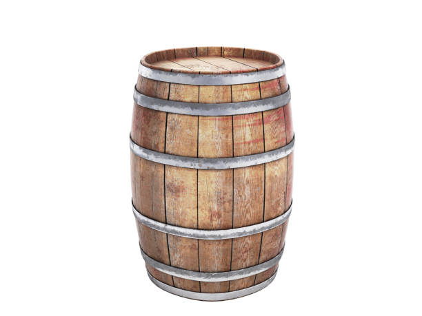 istock Wooden barrels isolated on white background 3d illustration on white no shadow 1202932676