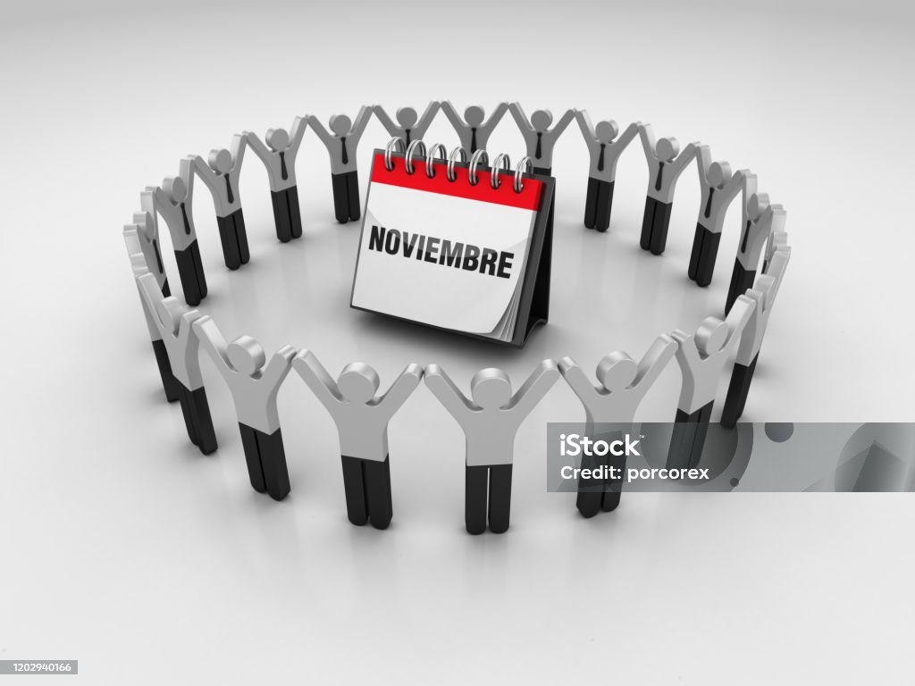 Pictogram People with NOVIEMBRE Calendar - Spanish Word - 3D Rendering 2021 Stock Photo