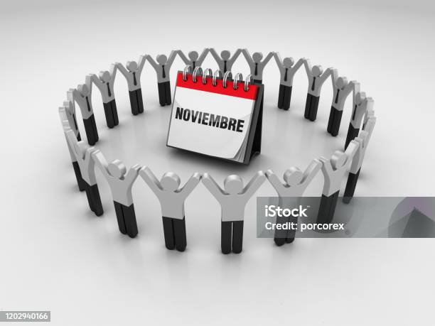 Pictogram People With Noviembre Calendar Spanish Word 3d Rendering Stock Photo - Download Image Now