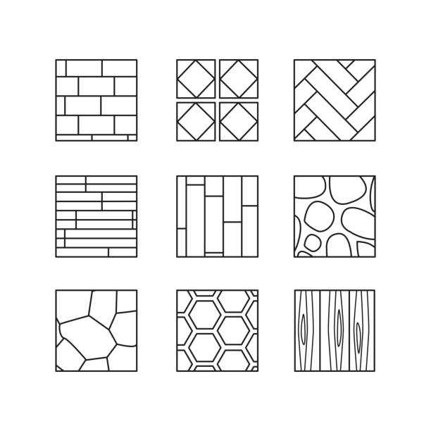 フローリングベクターアイコンセット。編集可能なストローク - stone brick pattern concrete点のイラスト素材／クリップアート素材／マンガ素材／アイコン素材