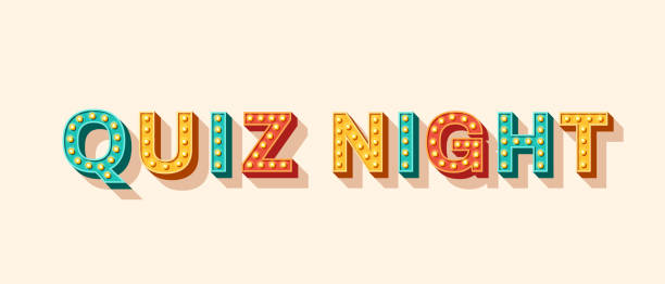 Quiz night banner 3d font Quiz night banner with retro lettering. Typography 3d font with light bulbs. Casino style text isolated on white background. Fast questions and answers game. quiz night stock illustrations