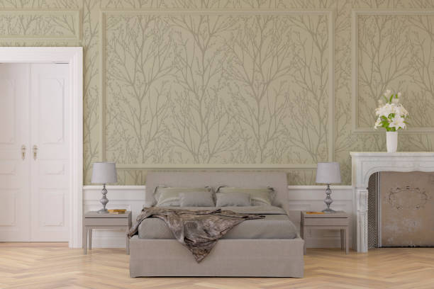 istock Glamour bedroom with decoration and fireplace 1202947029