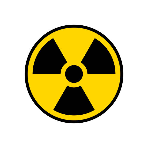 radioaktywny znak ostrzegawcze żółtego koła. symbol wektora ostrzegawczego radioaktywności - oświetlony stock illustrations