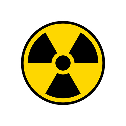 Radioactive warning yellow circle sign. Radioactivity warning vector symbol.