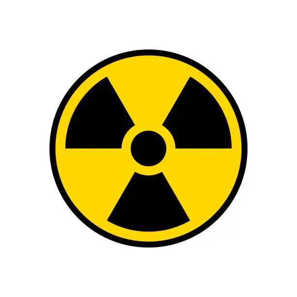 Vector illustration of Radioactive warning yellow circle sign. Radioactivity warning vector symbol