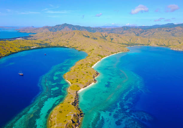 Beautiful view of Flores Island, Indonesia with dramatic blue sky Beautiful view of Flores Island, Indonesia with dramatic blue sky pulau komodo stock pictures, royalty-free photos & images