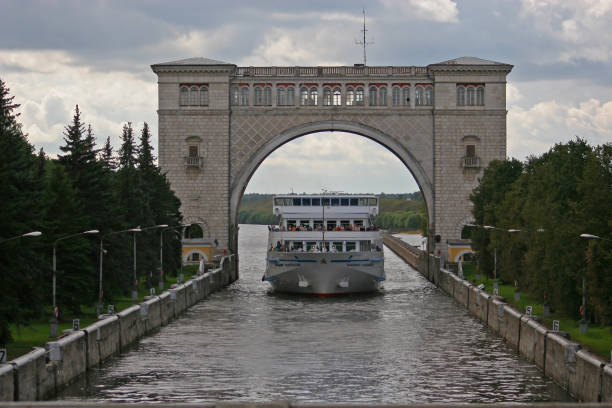 August 2008. Uglich. The ship passes through the gateway.