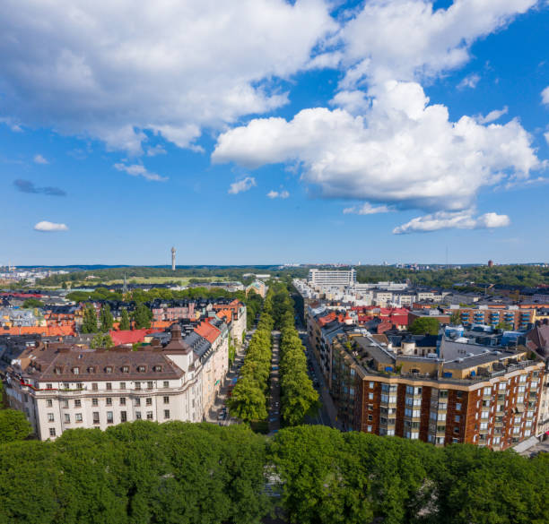 istock Flying over central Stockholm, apartment buildings 1202953167