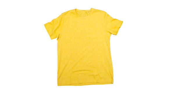 istock Blank, new yellow t-shirt isolated mock up on a white background. 1202955011