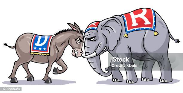 Republican Elephant Vs Democratic Donkey Stock Illustration - Download Image Now - Donkey, Elephant, Fighting