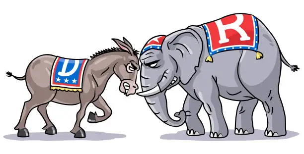 Vector illustration of Republican Elephant Vs Democratic Donkey