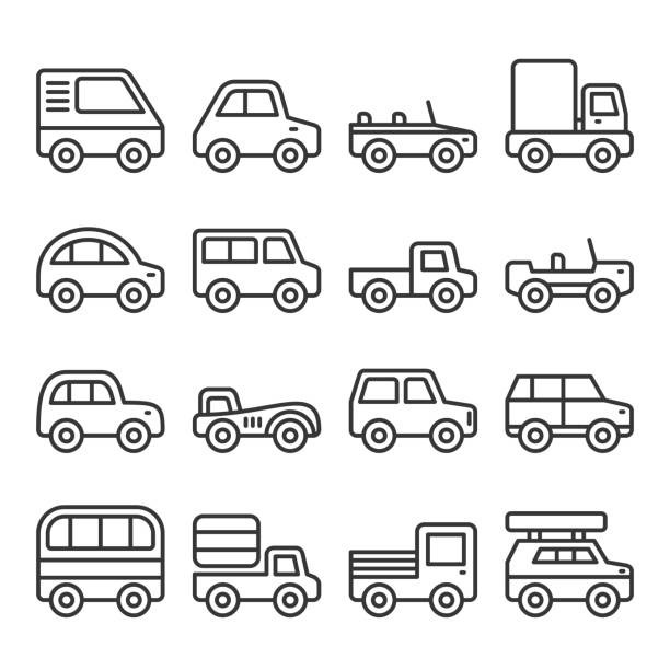 autos und lastwagen linie icons set. vektor - kombi stock-grafiken, -clipart, -cartoons und -symbole