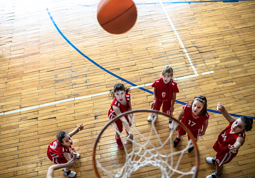 Female  School Basketball Team Playing Game