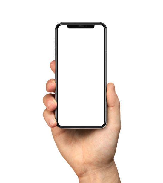 Man hand holding iPhone 11 Man hand holding iPhone 11. The black Apple iPhone 11 Pro with blank screen template - modern frameless design iphone stock pictures, royalty-free photos & images