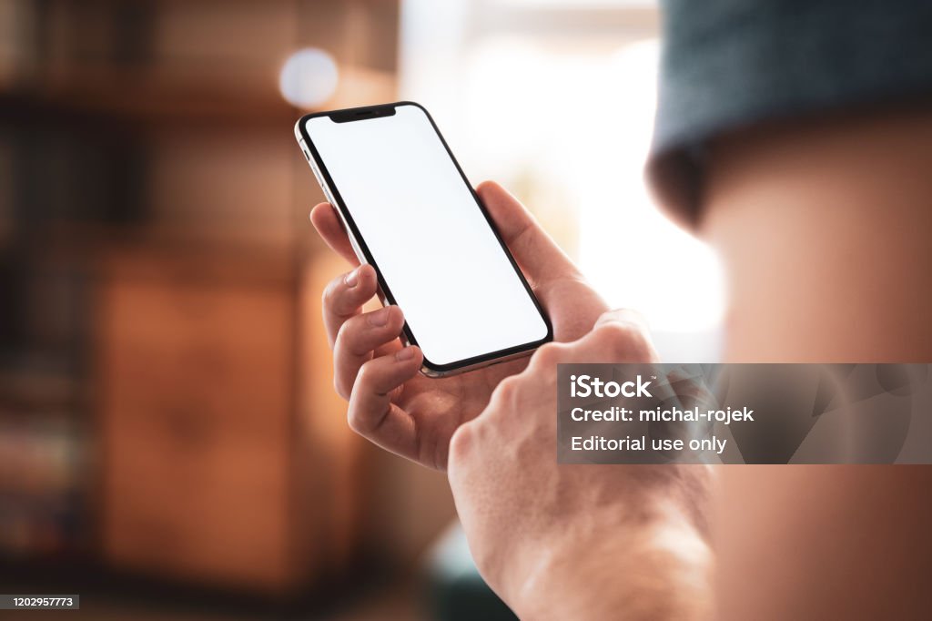 iPhone 11 Pro with blank screen template - modern frameless design The black Apple iPhone 11 Pro with blank screen template - modern frameless design Smart Phone Stock Photo