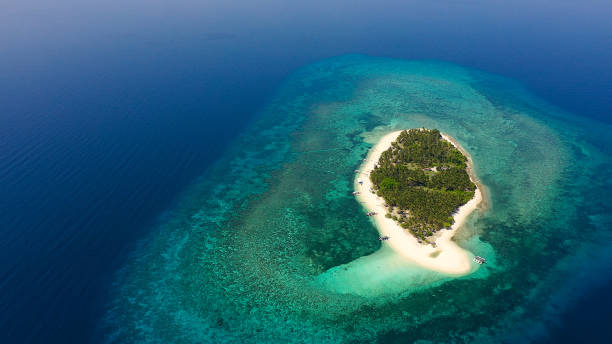 istock Tropical island on a coral reef, top view. Digyo Island, Philippines 1202959535