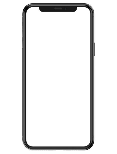 iphone 11 pro max en color plata - vista frontal de la plantilla con pantalla en blanco para la presentación de la aplicación - smart phone fotografías e imágenes de stock