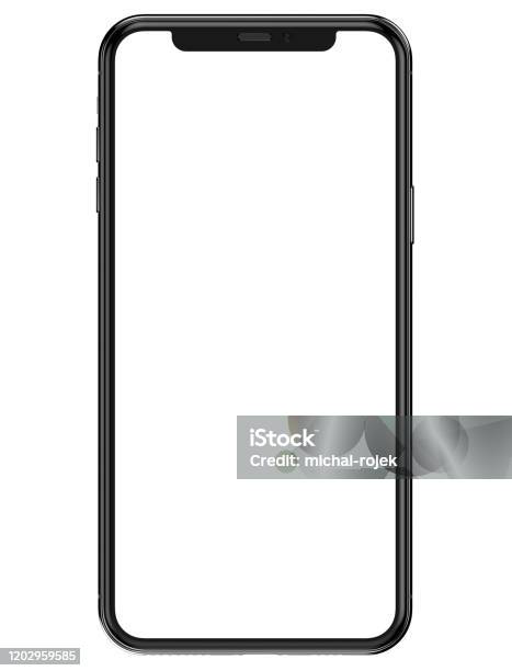 Iphone 11 Pro Max In Silver Color Template Front View With Blank Screen For Application Presentation Stock Photo - Download Image Now