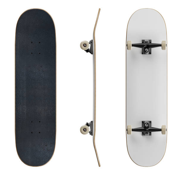 blank skateboard deck template mockup - isolated on white - skate imagens e fotografias de stock