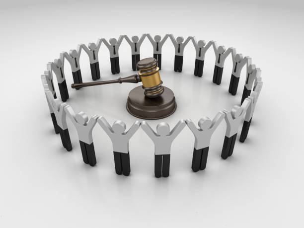 istock Pictogram Teamwork with Gavel - 3D Rendering 1202959769
