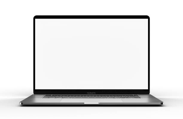 macbook pro de 16 pulgadas con vista frontal de la barra táctil - retina display fotografías e imágenes de stock