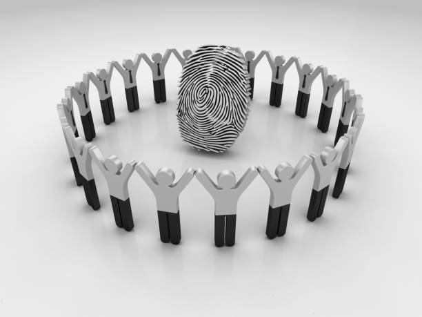 istock Pictogram Teamwork with Fingerprint - 3D Rendering 1202960715