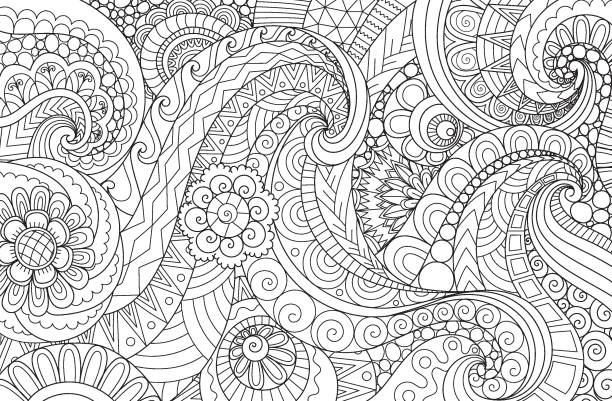 Sea wave Line art of abstract scrolling wave for background and adult coloring book, coloring page for anti stress.Vector illustration coloring book page illlustration technique illustrations stock illustrations
