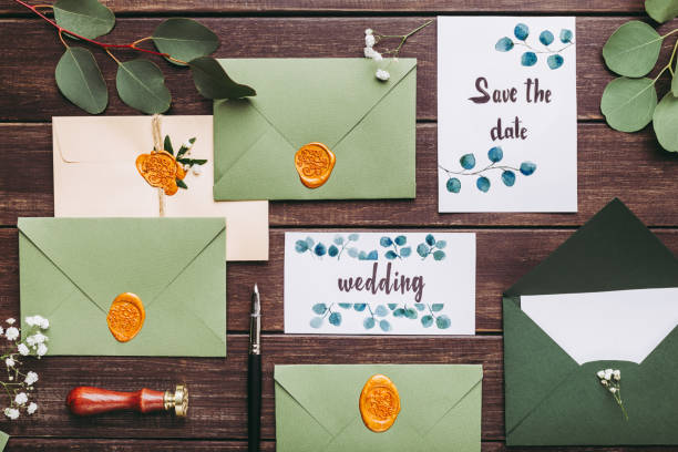 istock Eco paper envelopes with love letters or invitation cards 1202960917