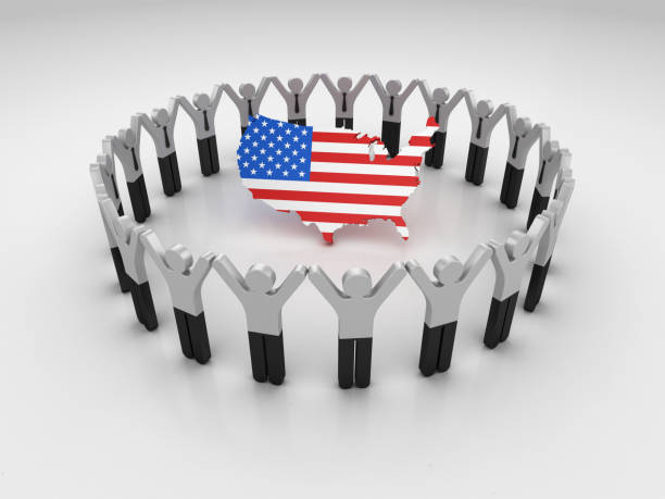 Pictogram Teamwork with USA Country Flag - 3D Rendering