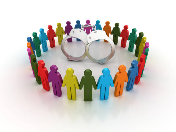 istock Pictogram Teamwork with Handcuffs - 3D Rendering 1202963395