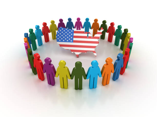 istock Pictogram Teamwork with USA Country Flag - 3D Rendering 1202964761