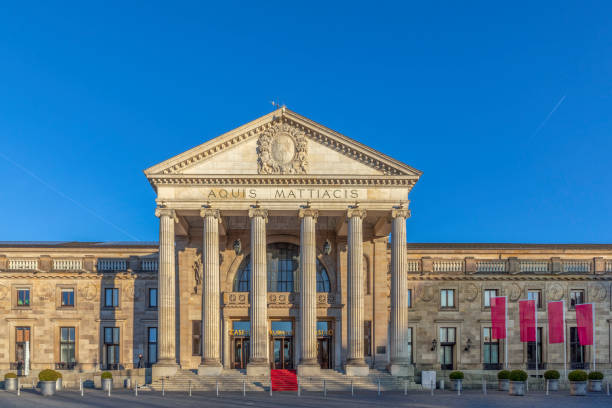 view of facade of  the Wiesbaden casino and Kurhaus Wiesbaden, Germany - January 21, 2020: view of facade of  the Wiesbaden casino and Kurhaus, Germany kurhaus casino stock pictures, royalty-free photos & images