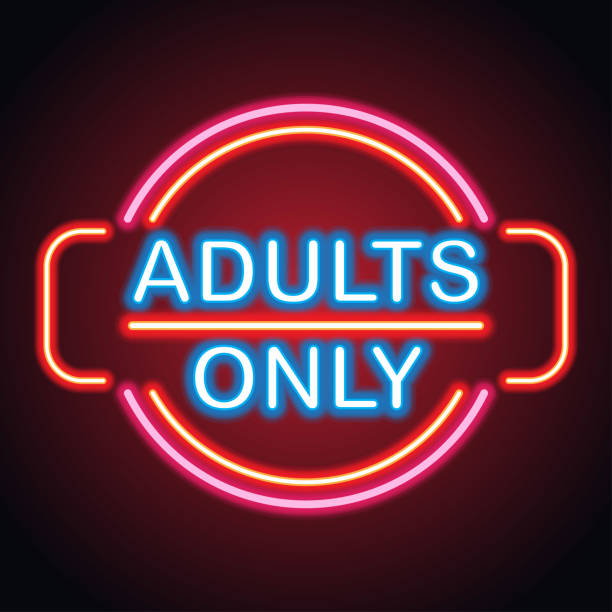 istock Adults only glowing box for outdoor business advertising neon sign billboard. vector illustration 1202968899