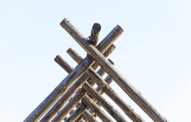 istock Wooden skeleton of a summer building under construction. 1202970584