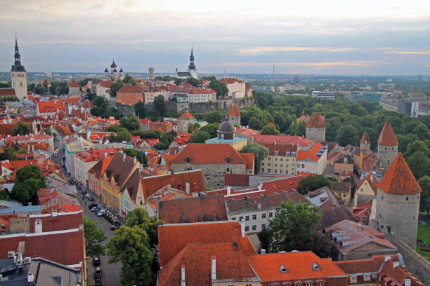 istock Downtown historical medieval Tallinn skyline with colored houses 1202970788