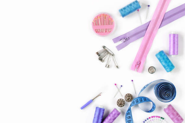 istock Sew supplies and accessories for needlework on white background 1202971058