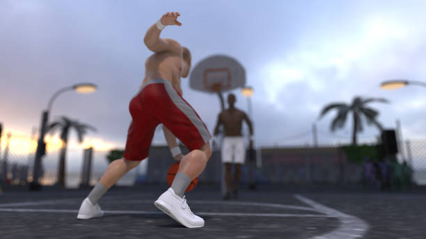 Ready for challenge two player one on one basketball game outdoor 3d render