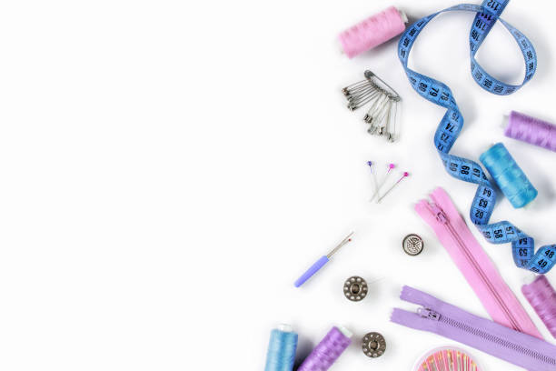 istock Sew supplies and accessories for needlework on white background 1202972008