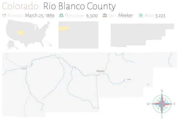 Vector illustration of Map of Rio Blanco County in Colorado