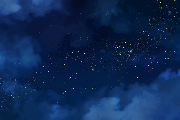 granatowy, klasyczny niebieski kolor. świąteczna zimowa konsystencja z chmurami. - night sky stock illustrations