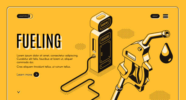 ilustrações de stock, clip art, desenhos animados e ícones de vector site template with fueling, gas station - isometric gas station transportation car