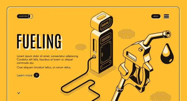 Vector illustration of Vector site template with fueling, gas station