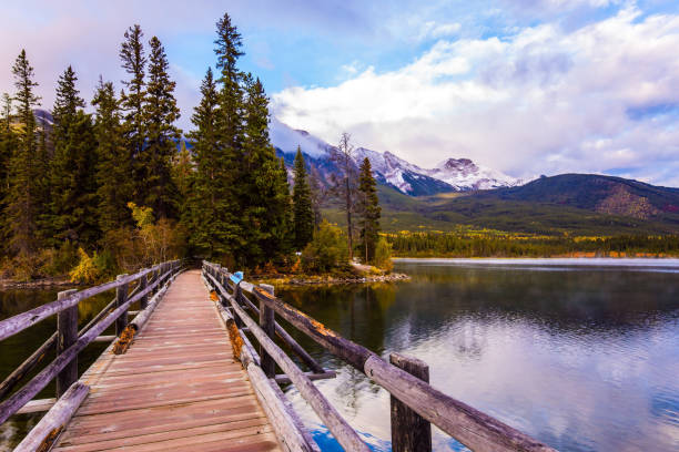 istock Wooden bridge over a cold lake 1202974970