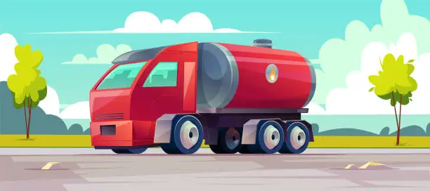 Vector illustration of Vector red truck with gasoline in tank