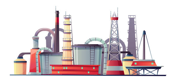 zakład rafineryjny przemysłu paliwowego wektorowego, stacja naftowa - extraction fossil fuels stock illustrations