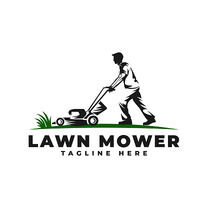 Lawn Mower with People Vector Icon Illustration