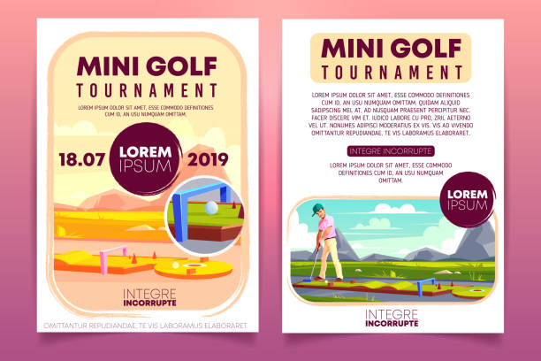 mini-golf-turnier ad flyer vektor-vorlage - golf putting golf course golf club stock-grafiken, -clipart, -cartoons und -symbole